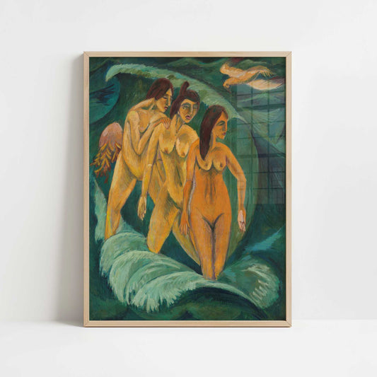 Three Bathers (1913) by Ernst Ludwig Kirchner – Art Print - Art print in oak frame