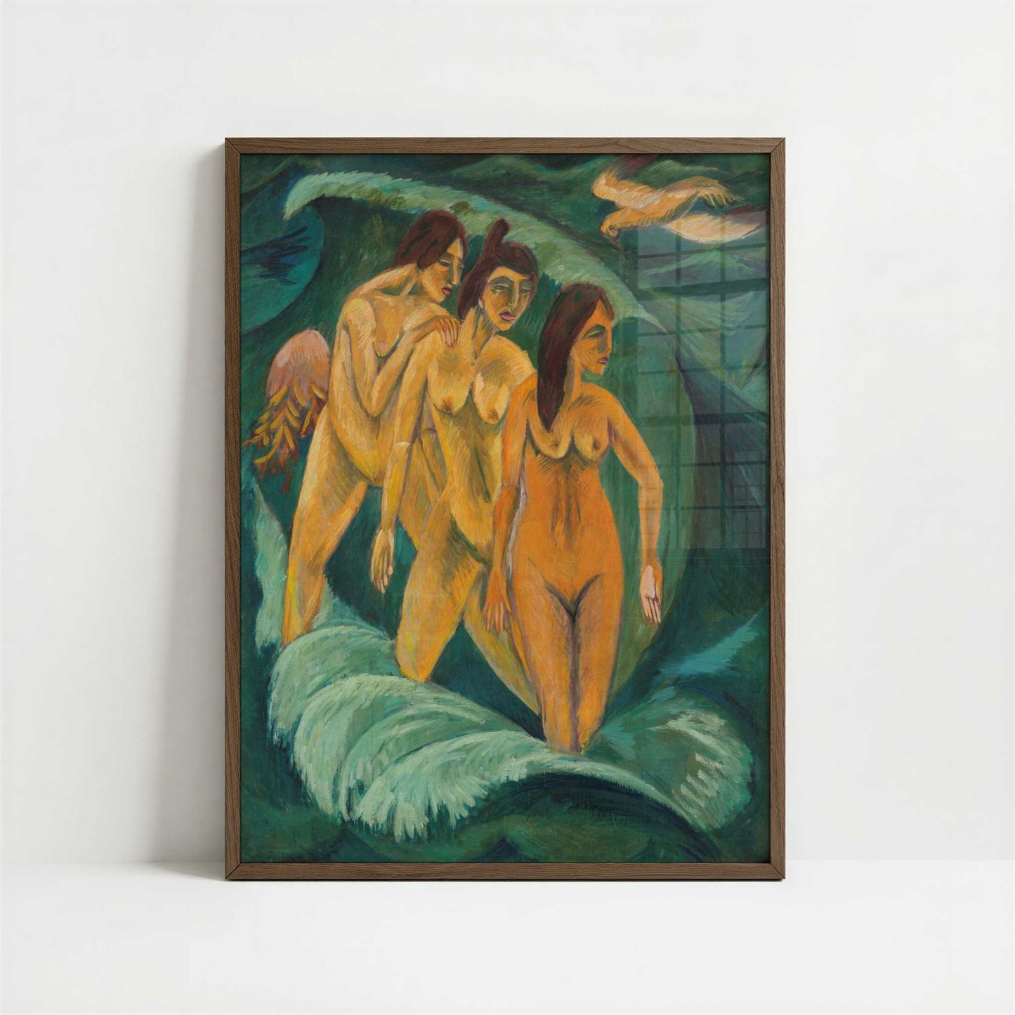 Three Bathers (1913) by Ernst Ludwig Kirchner – Art Print - Art print in dark wood frame