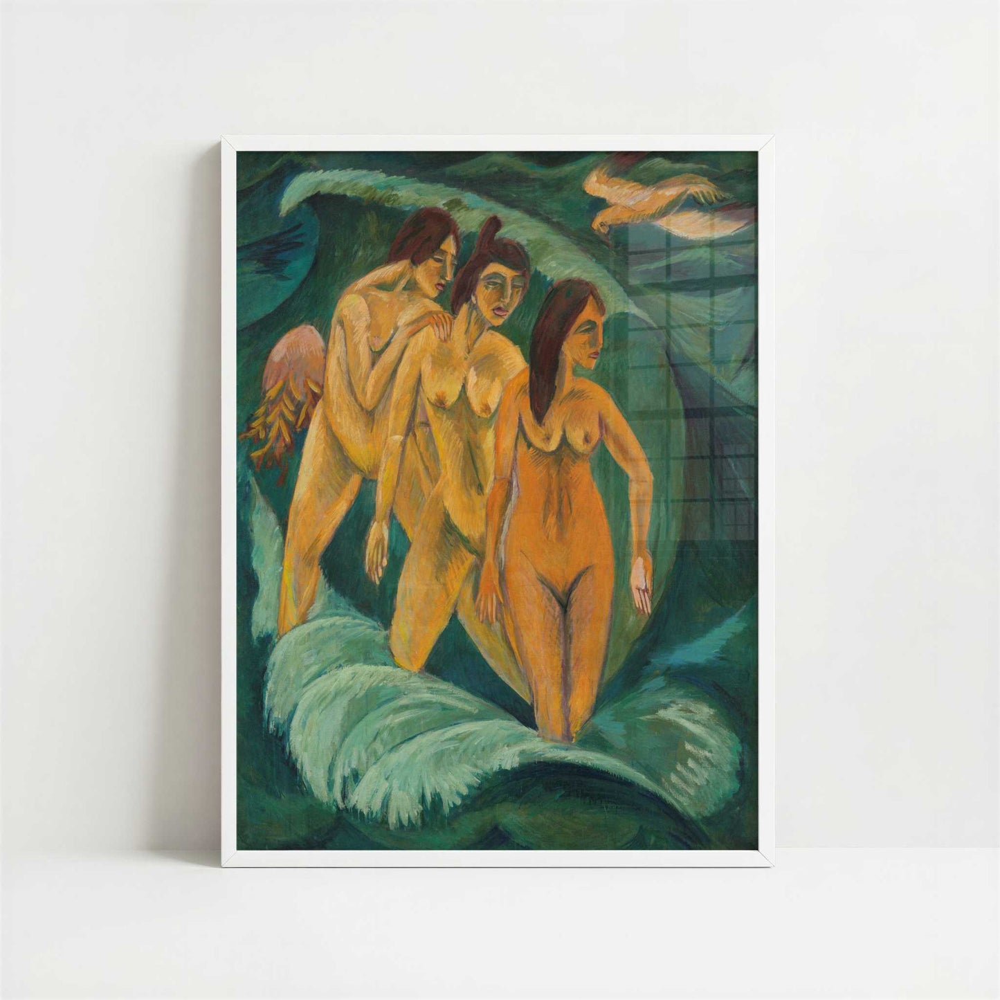 Three Bathers (1913) by Ernst Ludwig Kirchner – Art Print - Art print in white frame