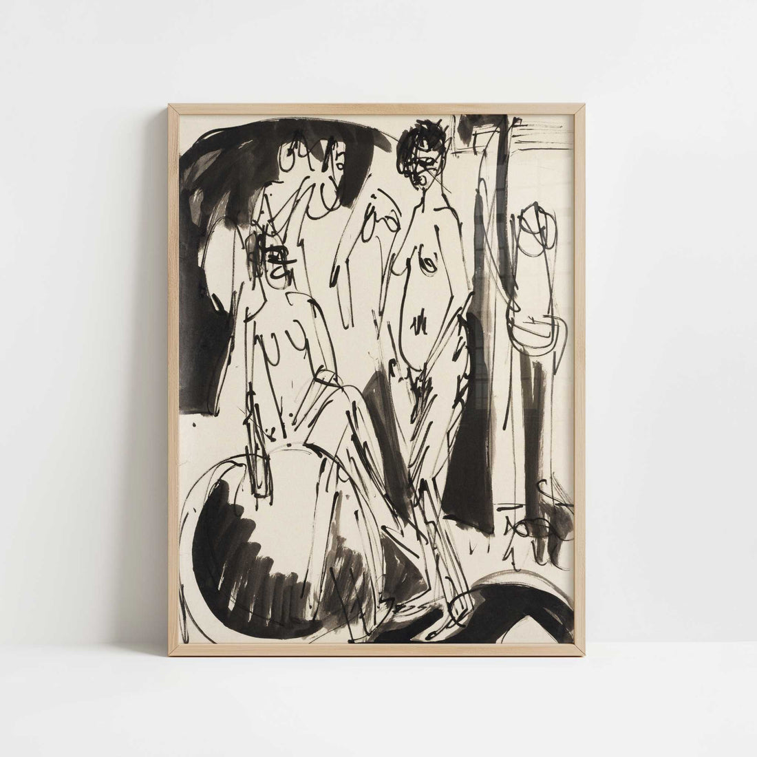 Three Female Nudes (c.1915) by Ernst Ludwig Kirchner – Art Print - Art print in oak frame