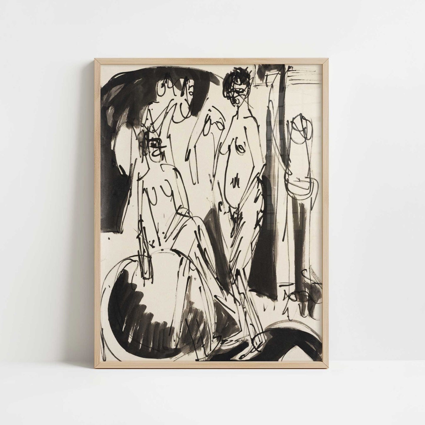 Three Female Nudes (c.1915) by Ernst Ludwig Kirchner – Art Print - Art print in oak frame