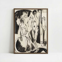 Three Female Nudes (c.1915) by Ernst Ludwig Kirchner – Art Print - Art print in dark wood frame