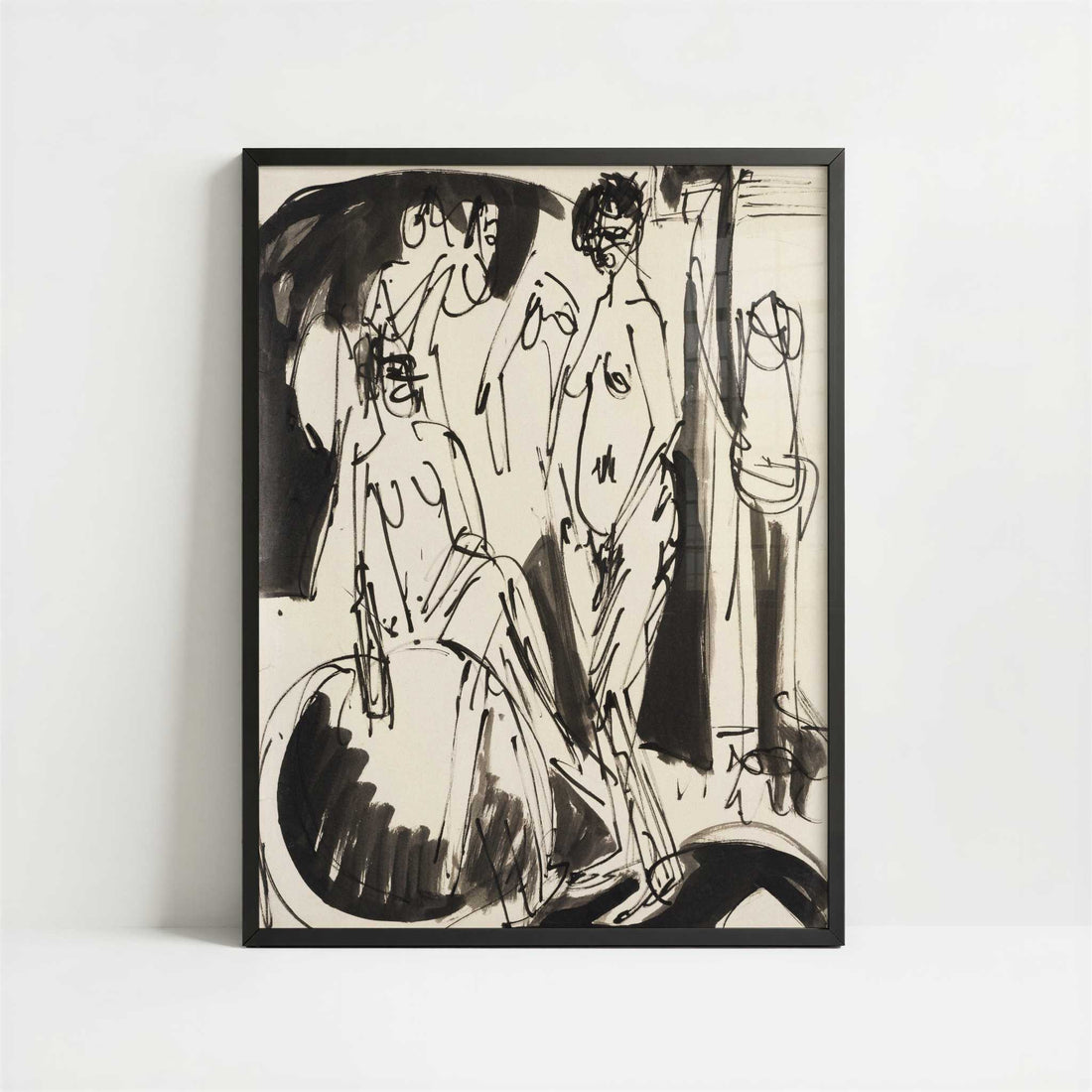 Three Female Nudes (c.1915) by Ernst Ludwig Kirchner – Art Print - Art print in black frame