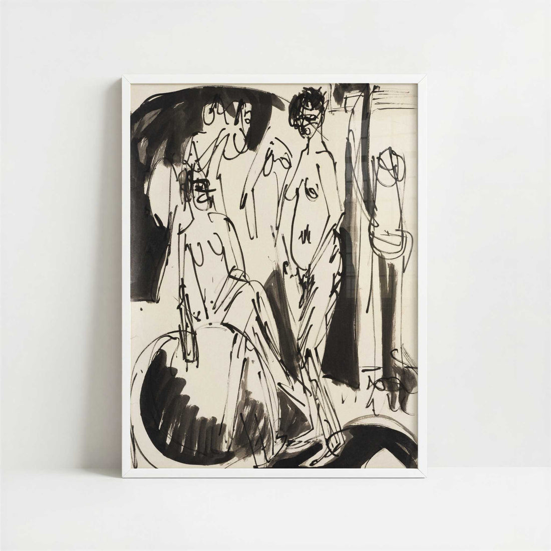 Three Female Nudes (c.1915) by Ernst Ludwig Kirchner – Art Print - Art print in white frame