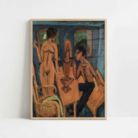 Tower Room, Self-portrait with Erna (1913) by Ernst Ludwig Kirchner – Art Print - Art print in oak frame