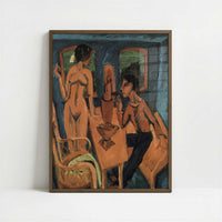 Tower Room, Self-portrait with Erna (1913) by Ernst Ludwig Kirchner – Art Print - Art print in dark wood frame