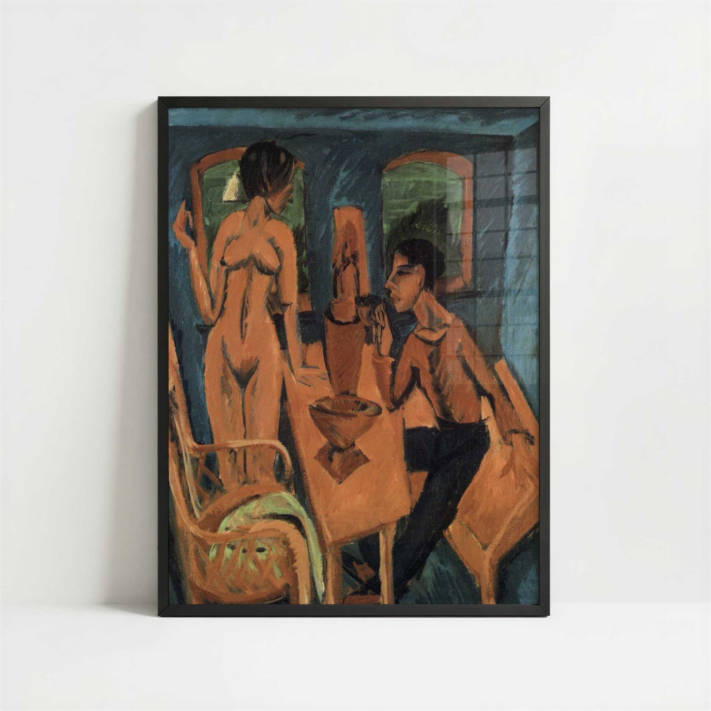 Tower Room, Self-portrait with Erna (1913) by Ernst Ludwig Kirchner – Art Print - Art print in black frame