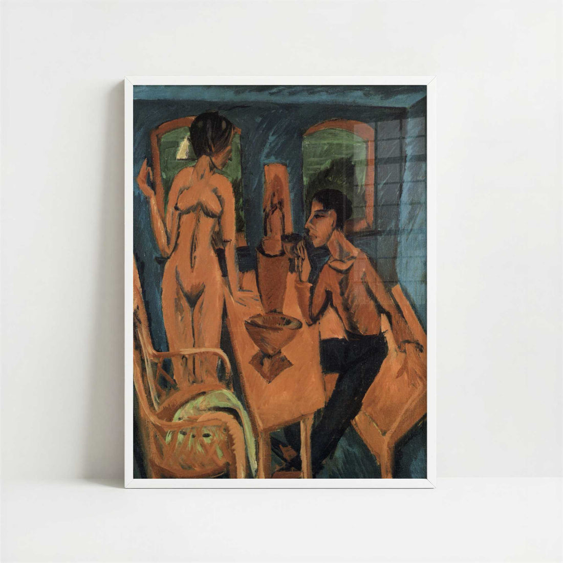 Tower Room, Self-portrait with Erna (1913) by Ernst Ludwig Kirchner – Art Print - Art print in white frame