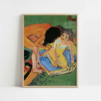Two Nudes with Bath-tub & Stove (1911) by Ernst Ludwig Kirchner – Art Print - Art print in oak frame