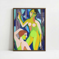 Two Nudes in the Wood II (1926) by Ernst Ludwig Kirchner – Art Print - Art print in dark wood frame