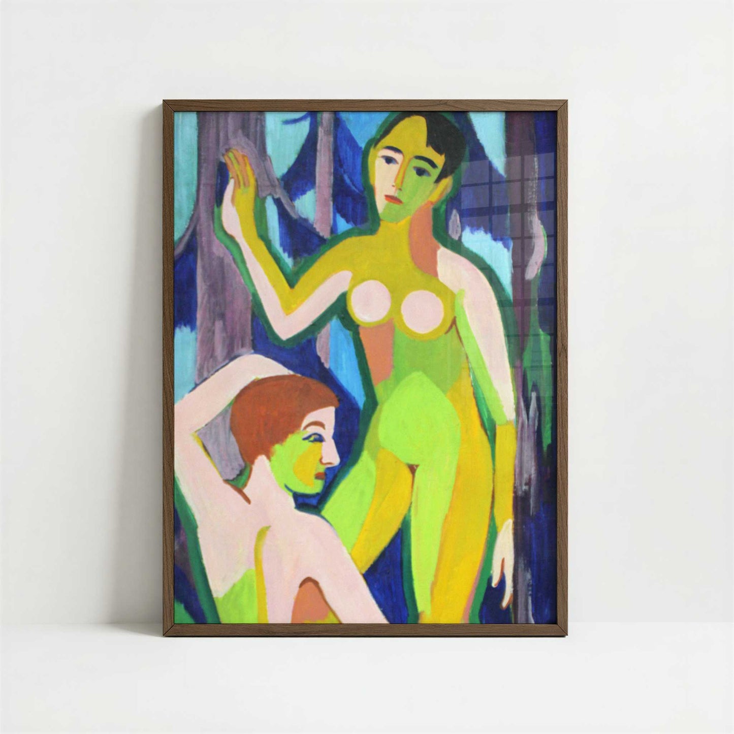 Two Nudes in the Wood II (1926) by Ernst Ludwig Kirchner – Art Print - Art print in dark wood frame