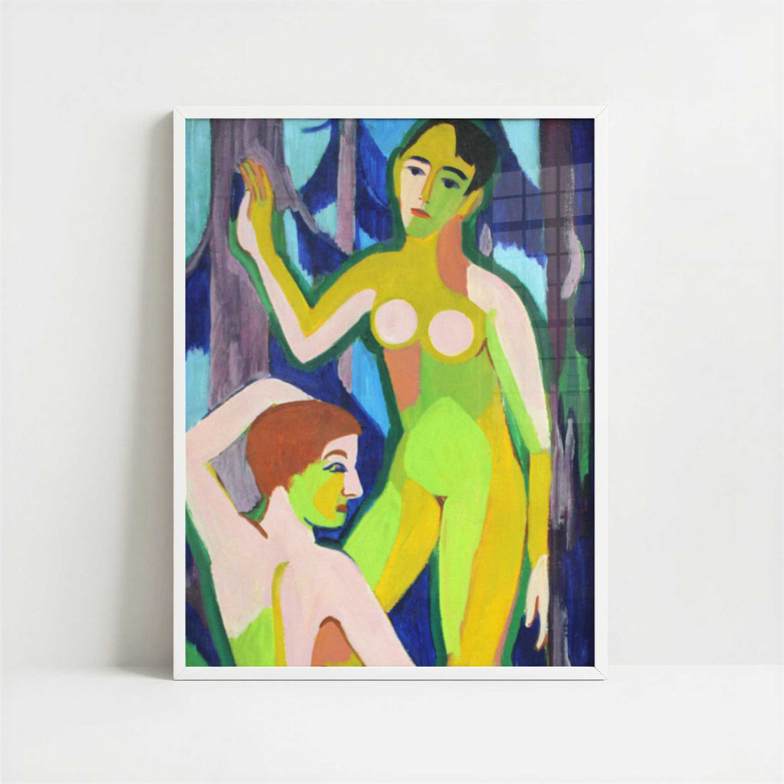 Two Nudes in the Wood II (1926) by Ernst Ludwig Kirchner – Art Print - Art print in white frame