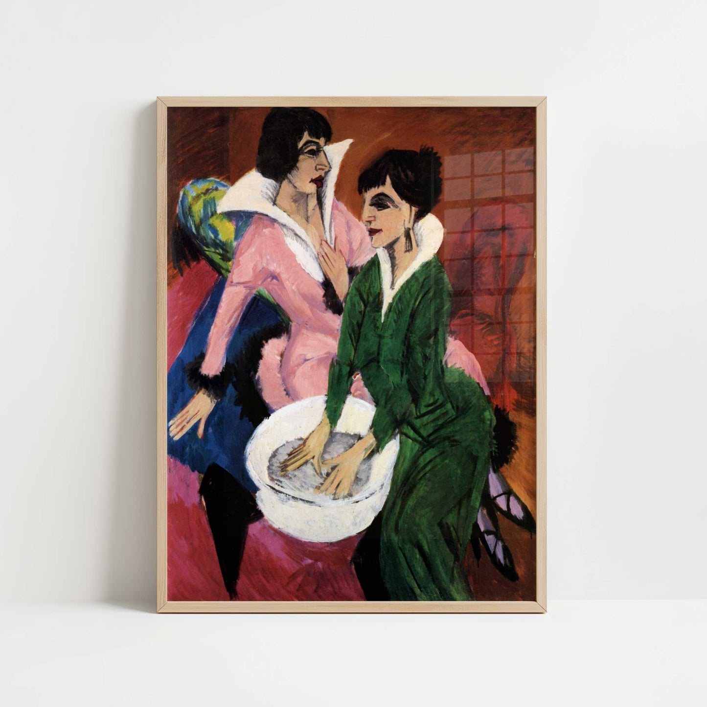 Two Women with Washbasin (1913) by Ernst Ludwig Kirchner – Art Print - Art print in oak frame