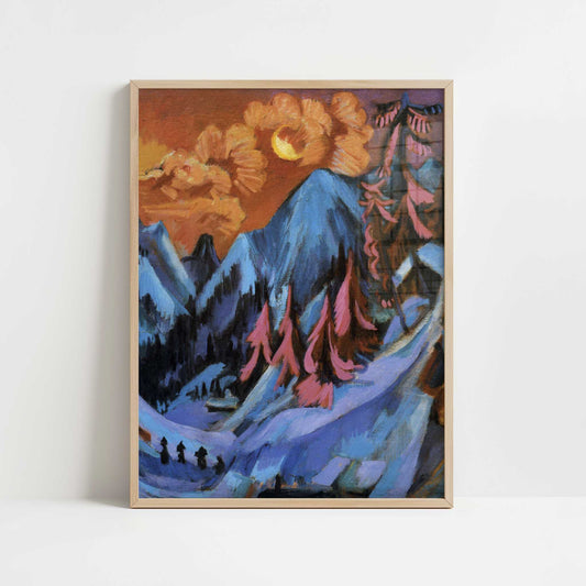 Winter Moon Landscape (1919) by Ernst Ludwig Kirchner – Art Print - Art print in oak frame