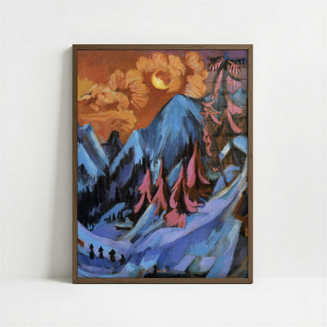 Winter Moon Landscape (1919) by Ernst Ludwig Kirchner – Art Print - Art print in dark wood frame