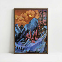 Winter Moon Landscape (1919) by Ernst Ludwig Kirchner – Art Print - Art print in dark wood frame
