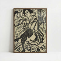 Woman Putting on Her Shoes (1912) by Ernst Ludwig Kirchner – Art Print - Art print in dark wood frame