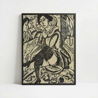 Woman Putting on Her Shoes (1912) by Ernst Ludwig Kirchner – Art Print - Art print in black frame