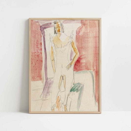 Woman in Underwear Berlin (c.1913) by Ernst Ludwig Kirchner – Art Print - Art print in oak frame