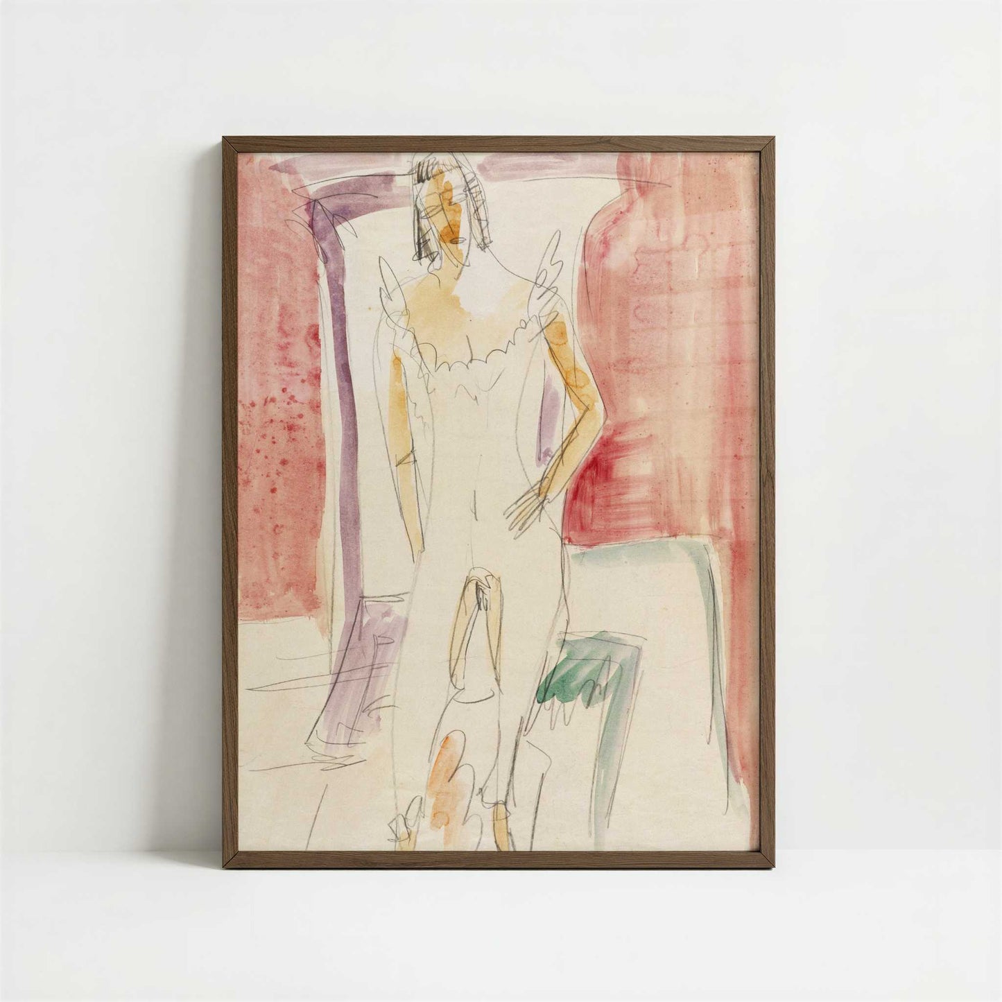 Woman in Underwear Berlin (c.1913) by Ernst Ludwig Kirchner – Art Print - Art print in dark wood frame