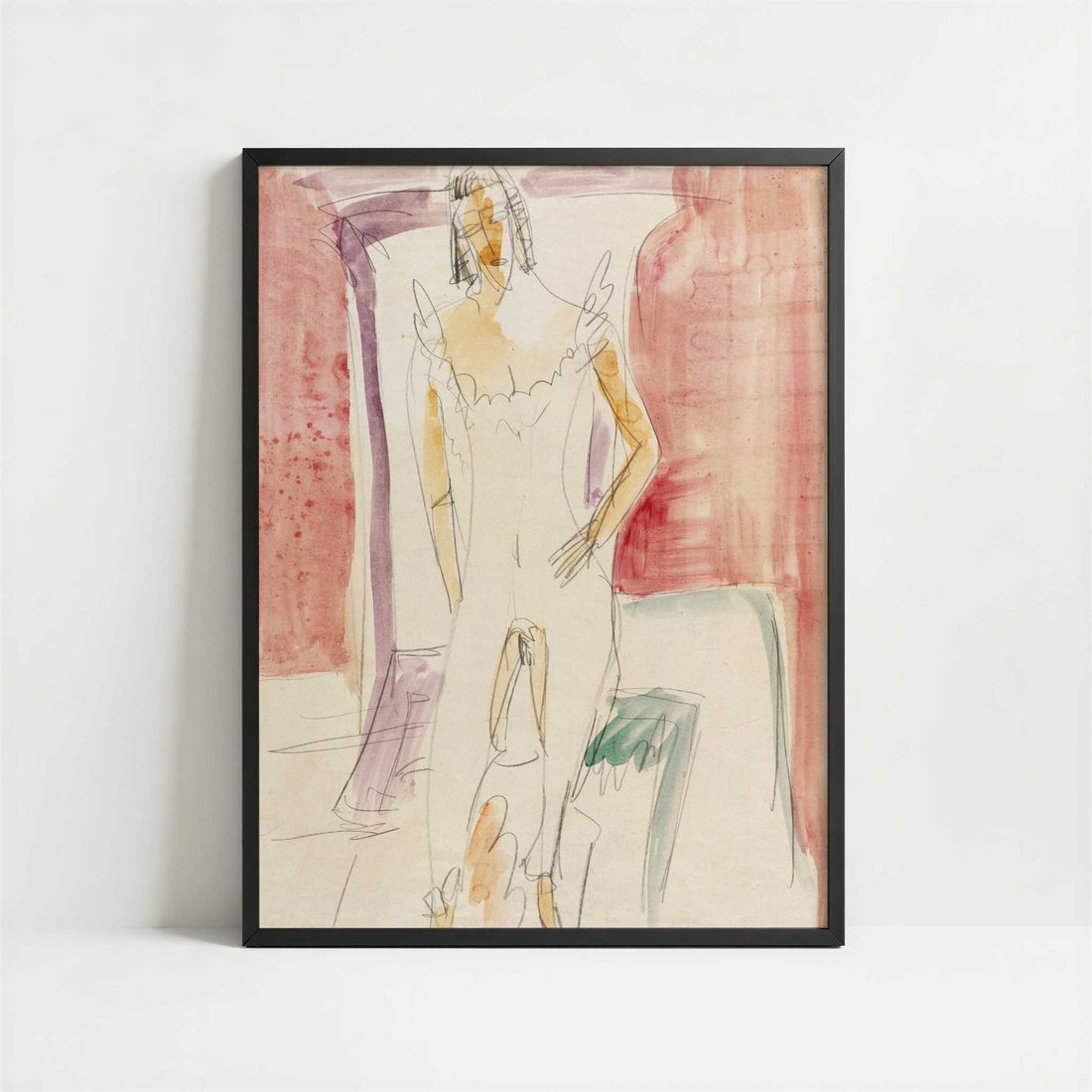 Woman in Underwear Berlin (c.1913) by Ernst Ludwig Kirchner – Art Print - Art print in black frame