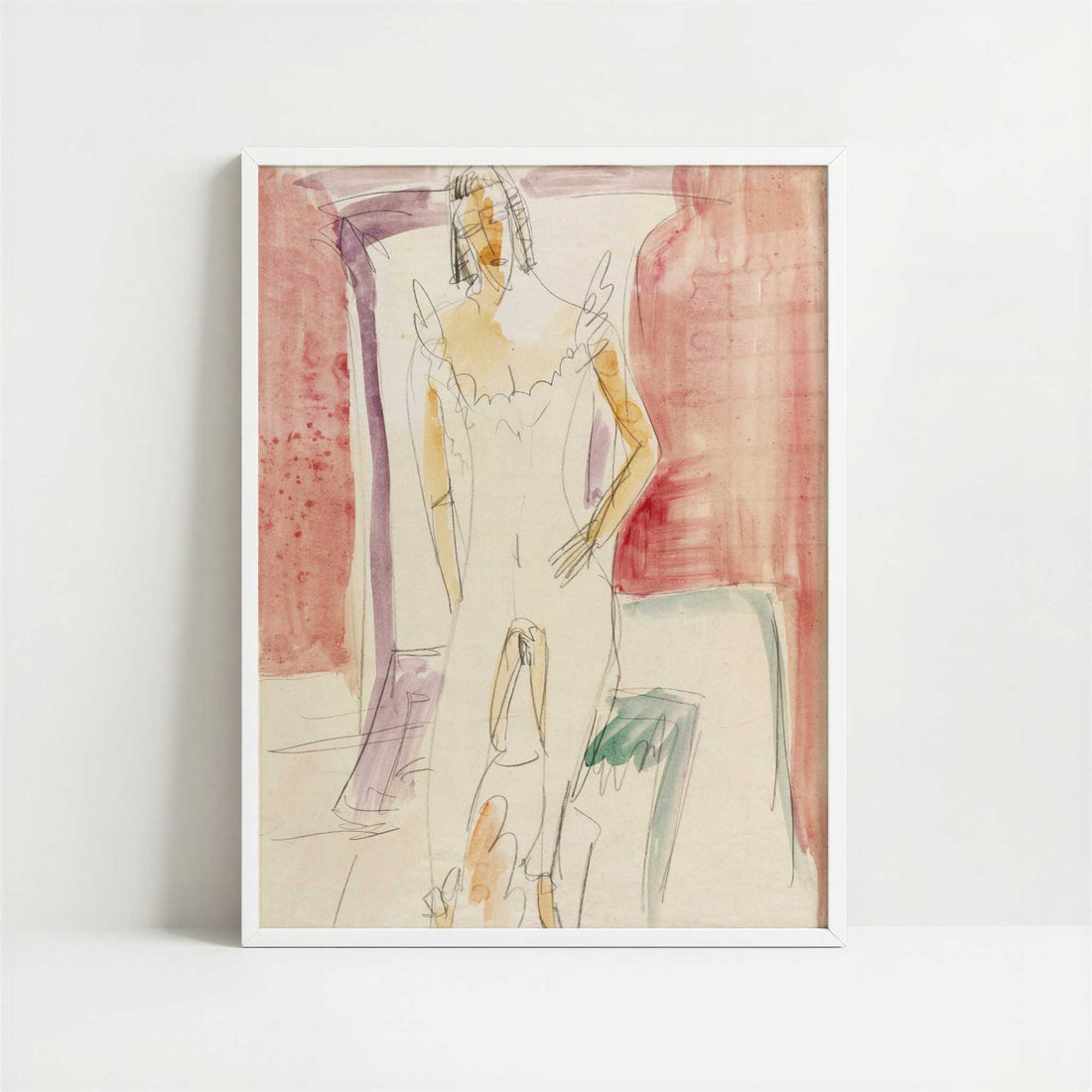 Woman in Underwear Berlin (c.1913) by Ernst Ludwig Kirchner – Art Print - Art print in white frame