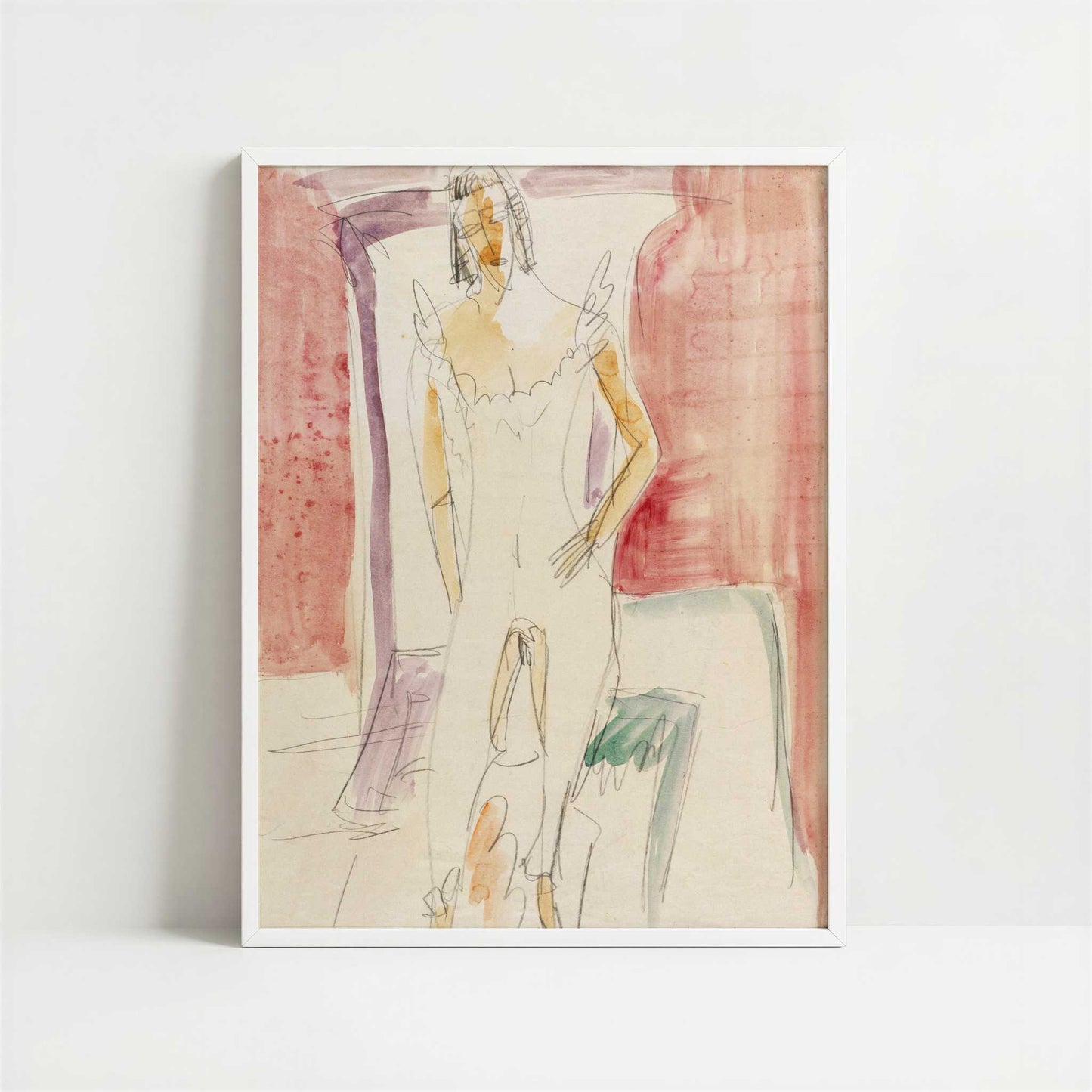 Woman in Underwear Berlin (c.1913) by Ernst Ludwig Kirchner – Art Print - Art print in white frame