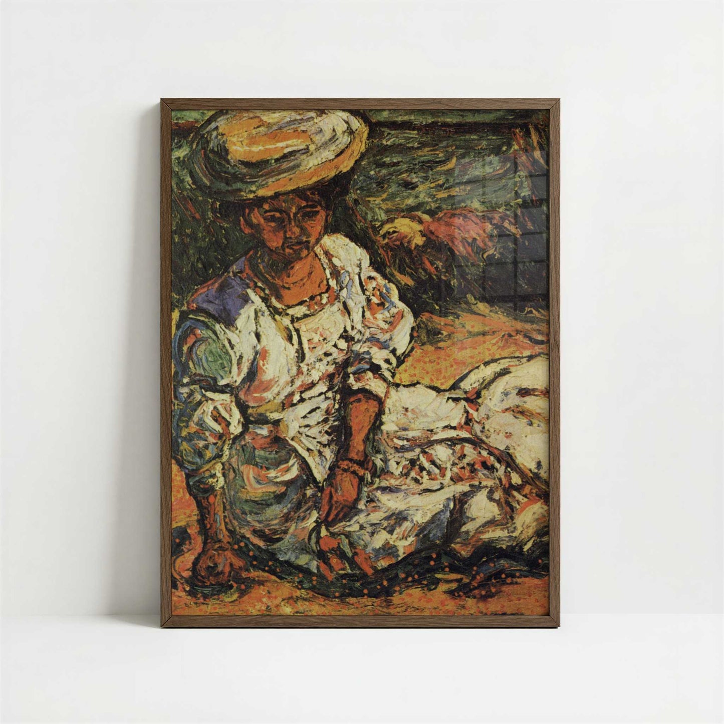 Woman in White (1908) by Ernst Ludwig Kirchner – Art Print - Art print in dark wood frame
