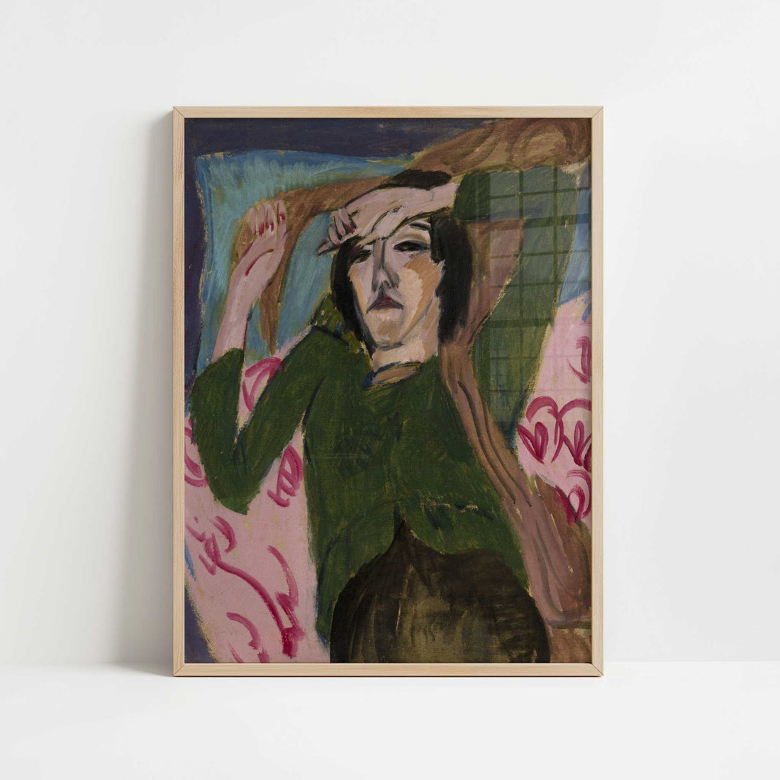 Woman in a Green Jacket (1913) by Ernst Ludwig Kirchner – Art Print - Art print in oak frame