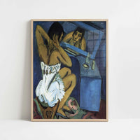 Woman in front of the Mirror (1912) by Ernst Ludwig Kirchner – Art Print - Art print in oak frame