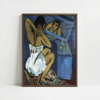 Woman in front of the Mirror (1912) by Ernst Ludwig Kirchner – Art Print - Art print in dark wood frame