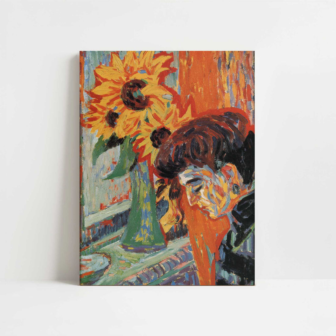 Woman's Head with Sunflowers (1906) by Ernst Ludwig Kirchner – Art Print - Unframed art print