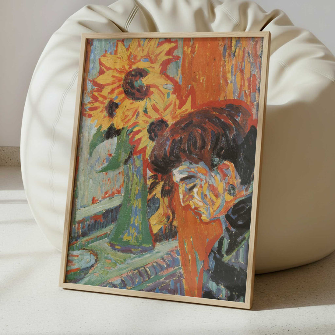 Woman's Head with Sunflowers (1906) by Ernst Ludwig Kirchner – Art Print - Interior inspiration