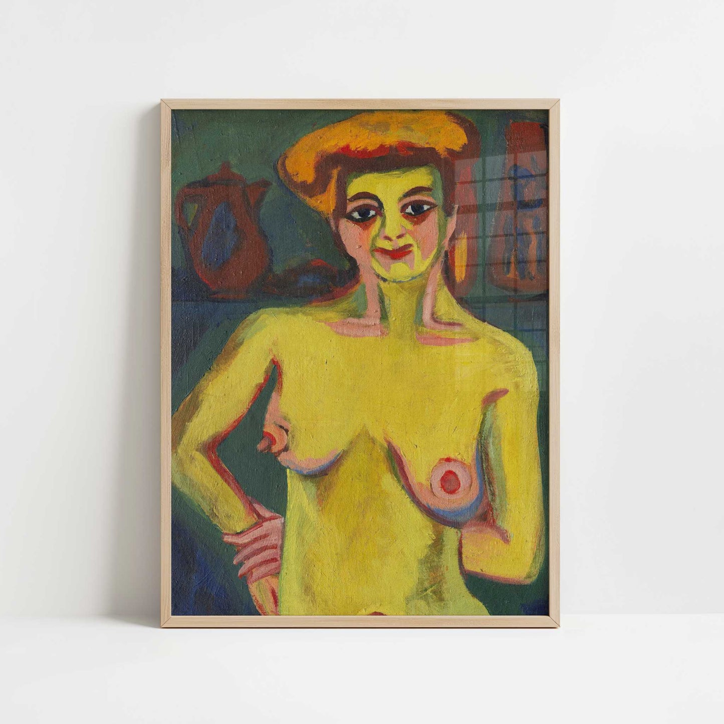 Yellow-green Half Nude (1910s) by Ernst Ludwig Kirchner – Art Print - Art print in oak frame
