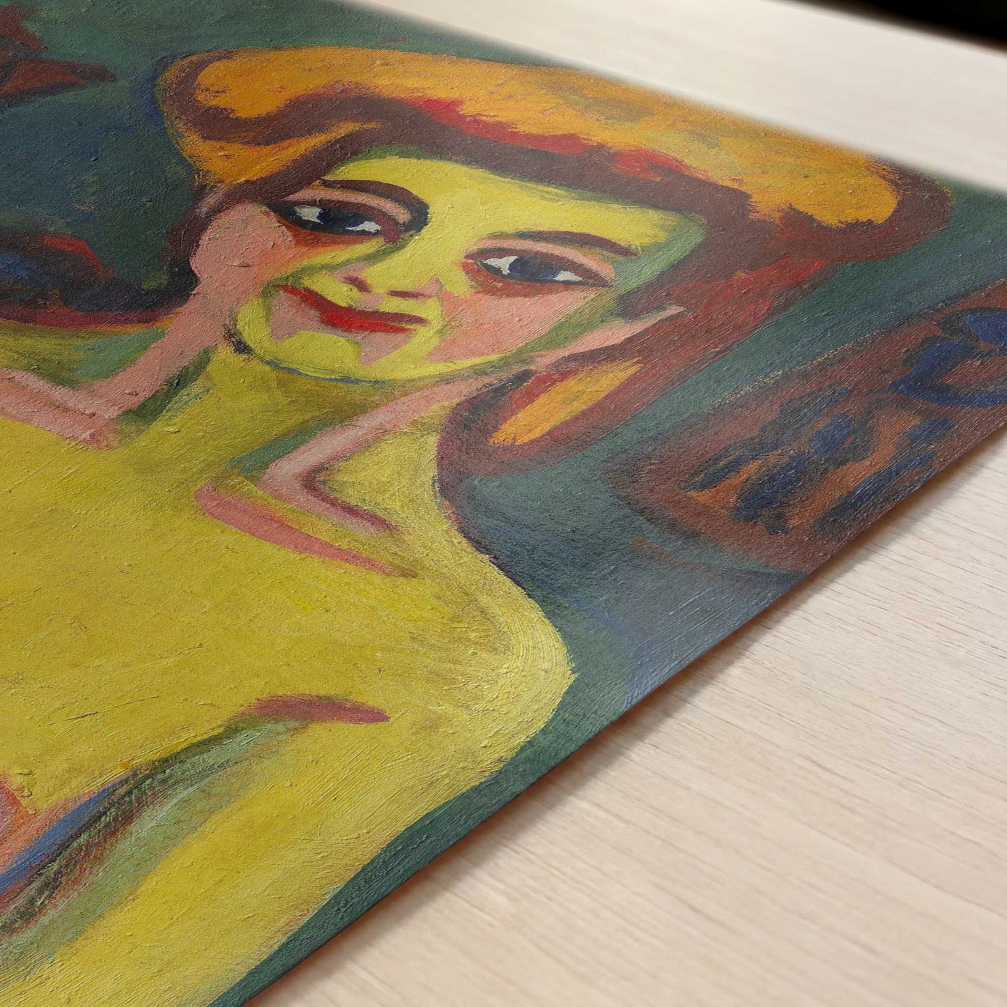 Yellow-green Half Nude (1910s) by Ernst Ludwig Kirchner – Art Print - Close-up detail of the art print