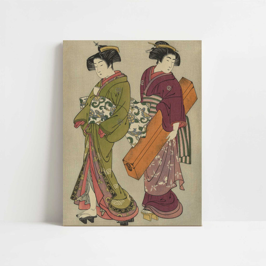 Geisha and a Servant Carrying Her Koto (1777) by Kitao Shigemasa – Art Print - Unframed art print