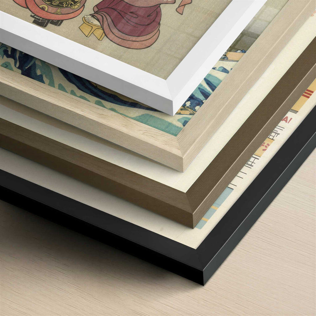 Geisha and a Servant Carrying Her Koto (1777) by Kitao Shigemasa – Art Print - Close-up detail of the different frames