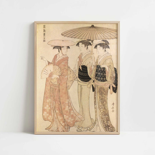A Lady with two Servants (1783) by Torii Kiyonaga – Art Print - Art print in oak frame