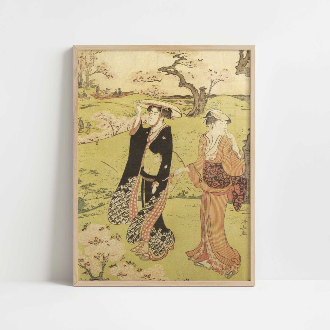 Cherry Blossom at Asakayama near Edo (1787–88) by Torii Kiyonaga – Art Print - Art print in oak frame