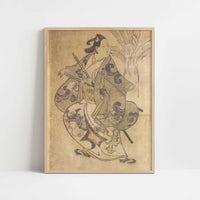 The Actor Shinomiya Heihachi in a Samurai Role (1700–05) by Torii Kiyonobu I – Art Print - Art print in oak frame