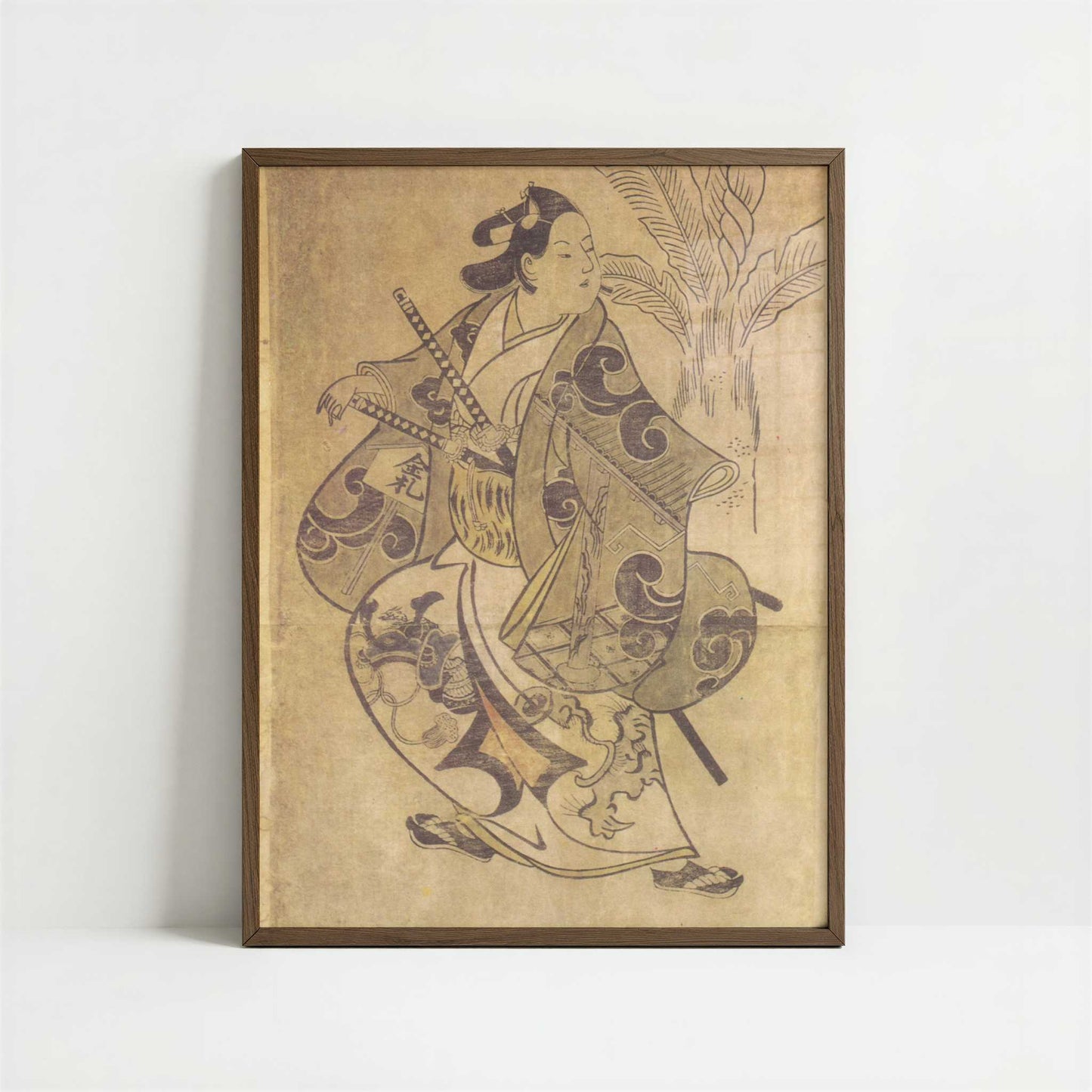 The Actor Shinomiya Heihachi in a Samurai Role (1700–05) by Torii Kiyonobu I – Art Print - Art print in dark wood frame