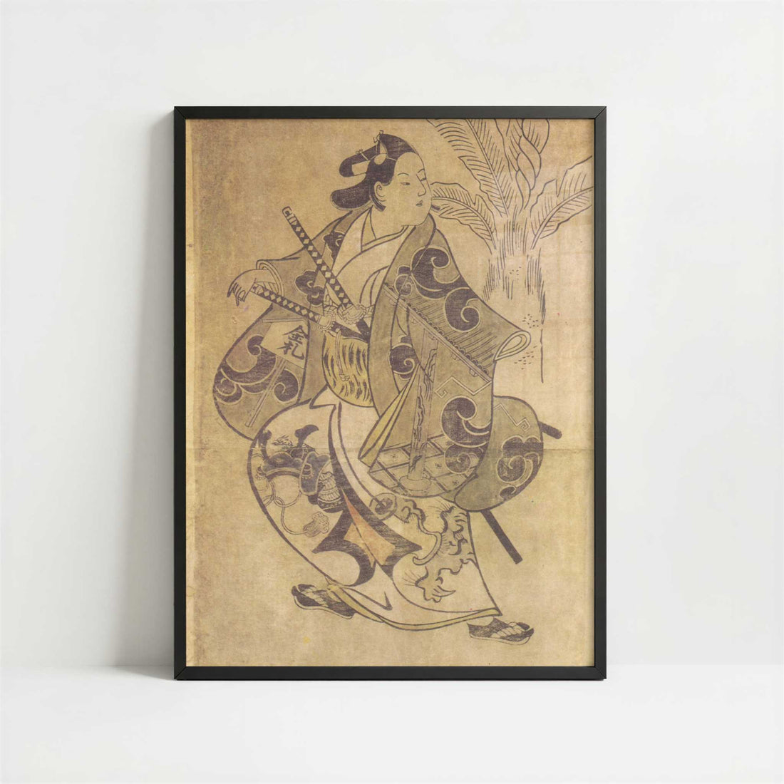 The Actor Shinomiya Heihachi in a Samurai Role (1700–05) by Torii Kiyonobu I – Art Print - Art print in black frame