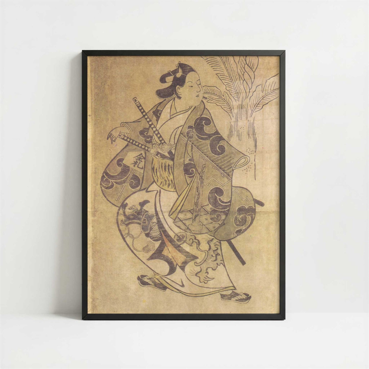 The Actor Shinomiya Heihachi in a Samurai Role (1700–05) by Torii Kiyonobu I – Art Print - Art print in black frame