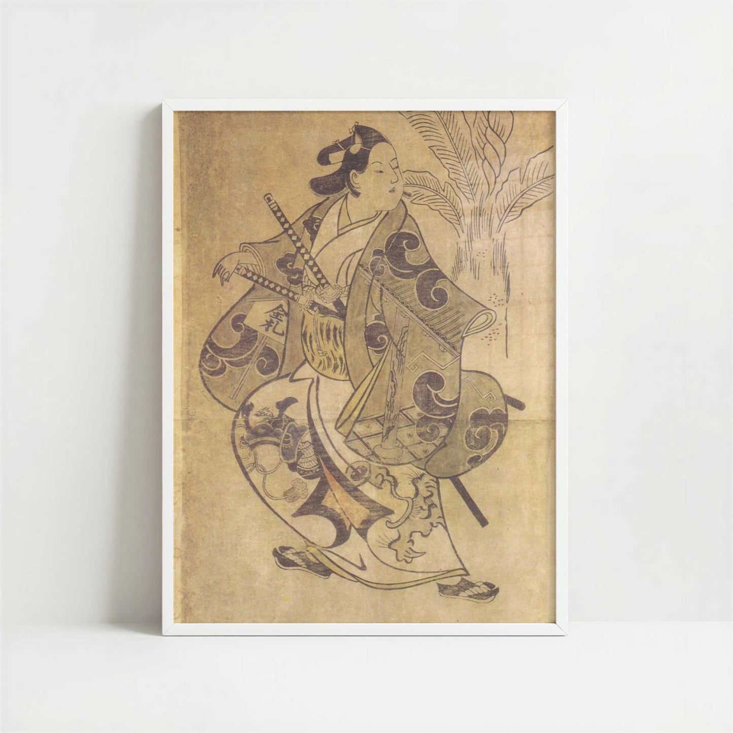 The Actor Shinomiya Heihachi in a Samurai Role (1700–05) by Torii Kiyonobu I – Art Print - Art print in white frame