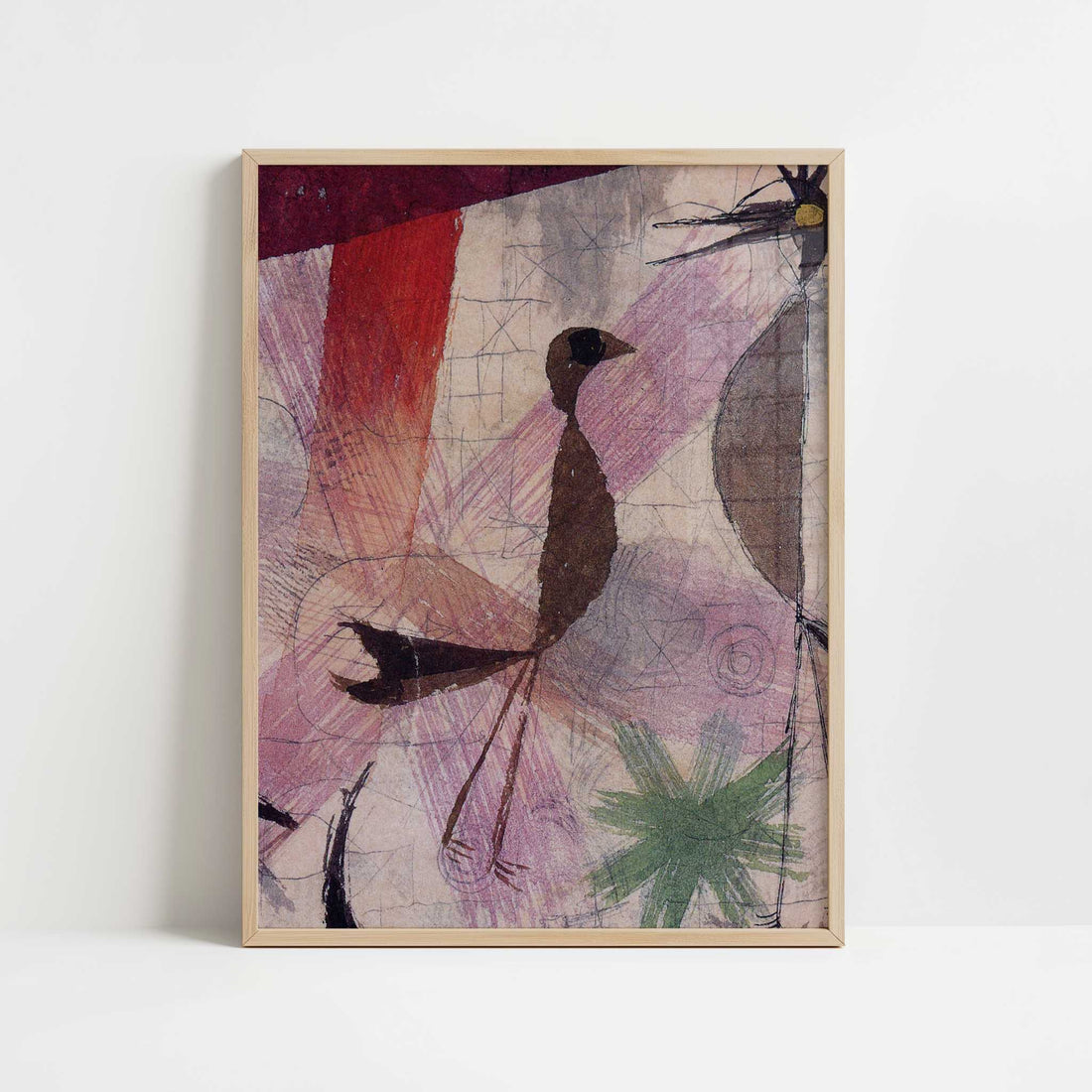 Bird Encounter (1918) by Paul Klee – Art Print - Art print in oak frame