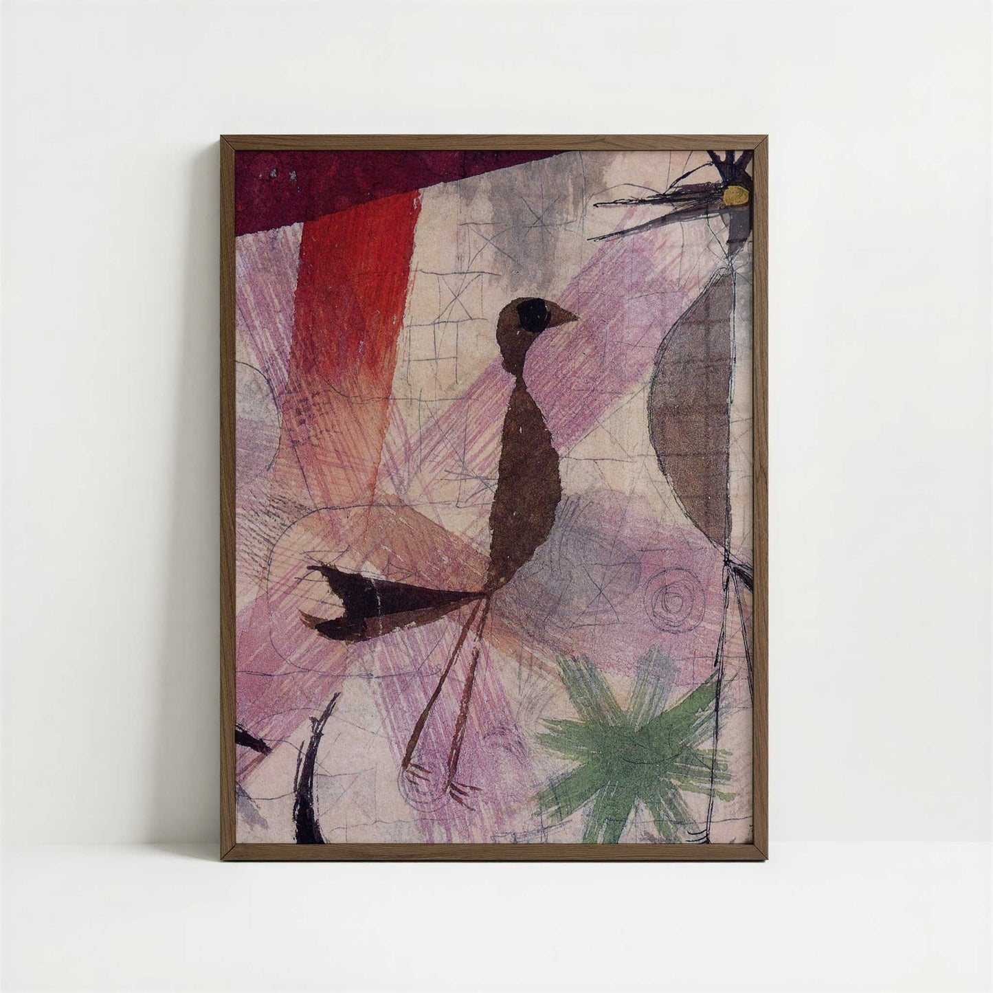 Bird Encounter (1918) by Paul Klee – Art Print - Art print in dark wood frame