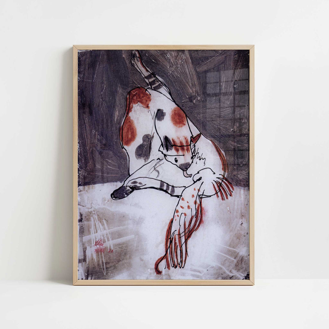 Brocard Cat Washing (1905) by Paul Klee – Art Print - Art print in oak frame