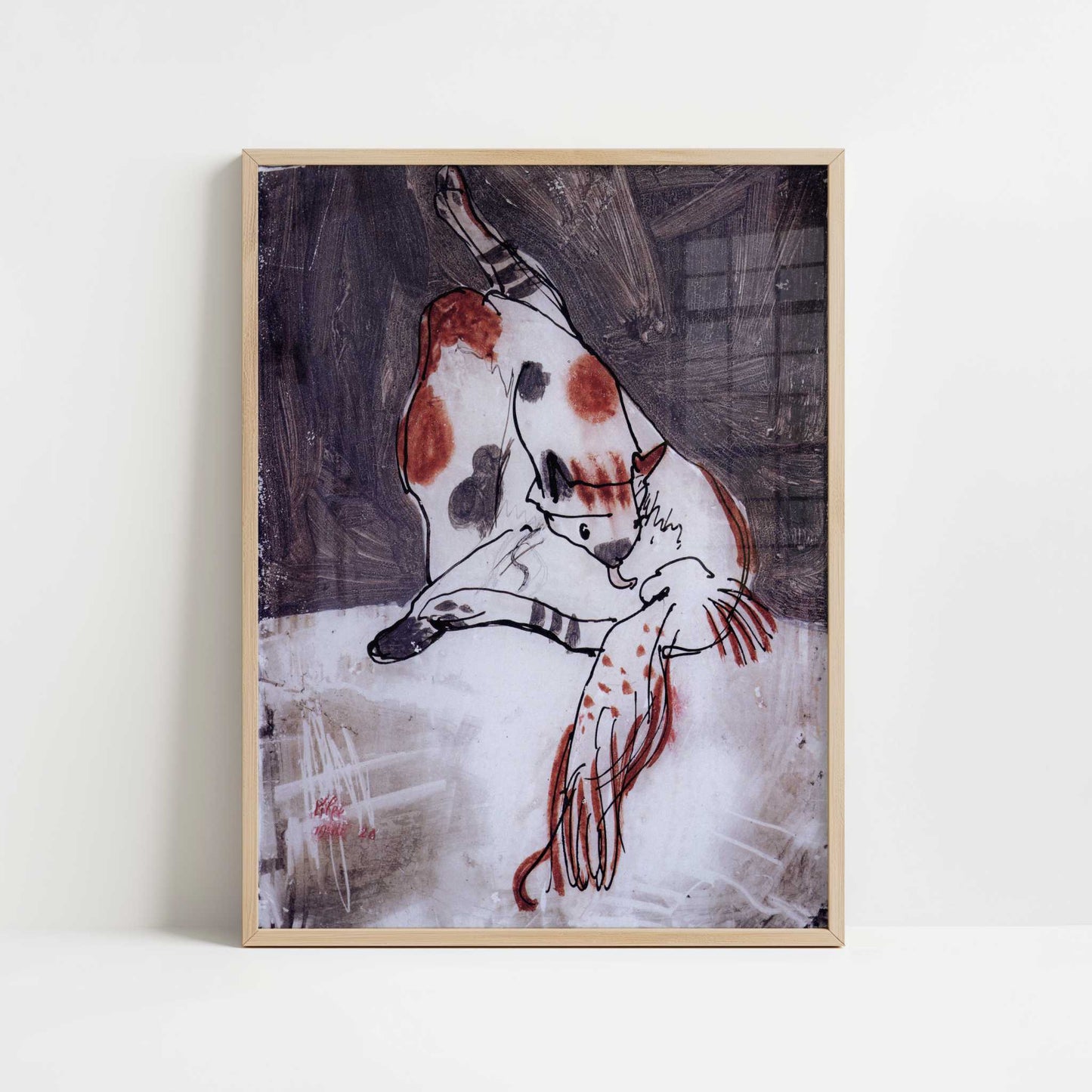 Brocard Cat Washing (1905) by Paul Klee – Art Print - Art print in oak frame