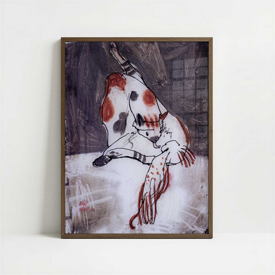 Brocard Cat Washing (1905) by Paul Klee – Art Print - Art print in dark wood frame