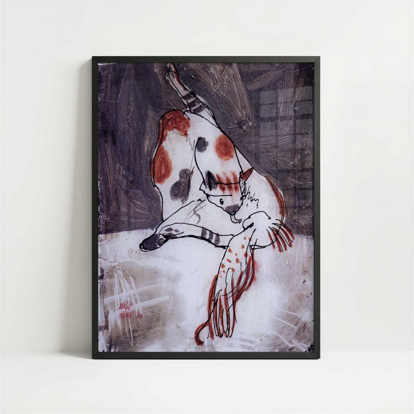 Brocard Cat Washing (1905) by Paul Klee – Art Print - Art print in black frame